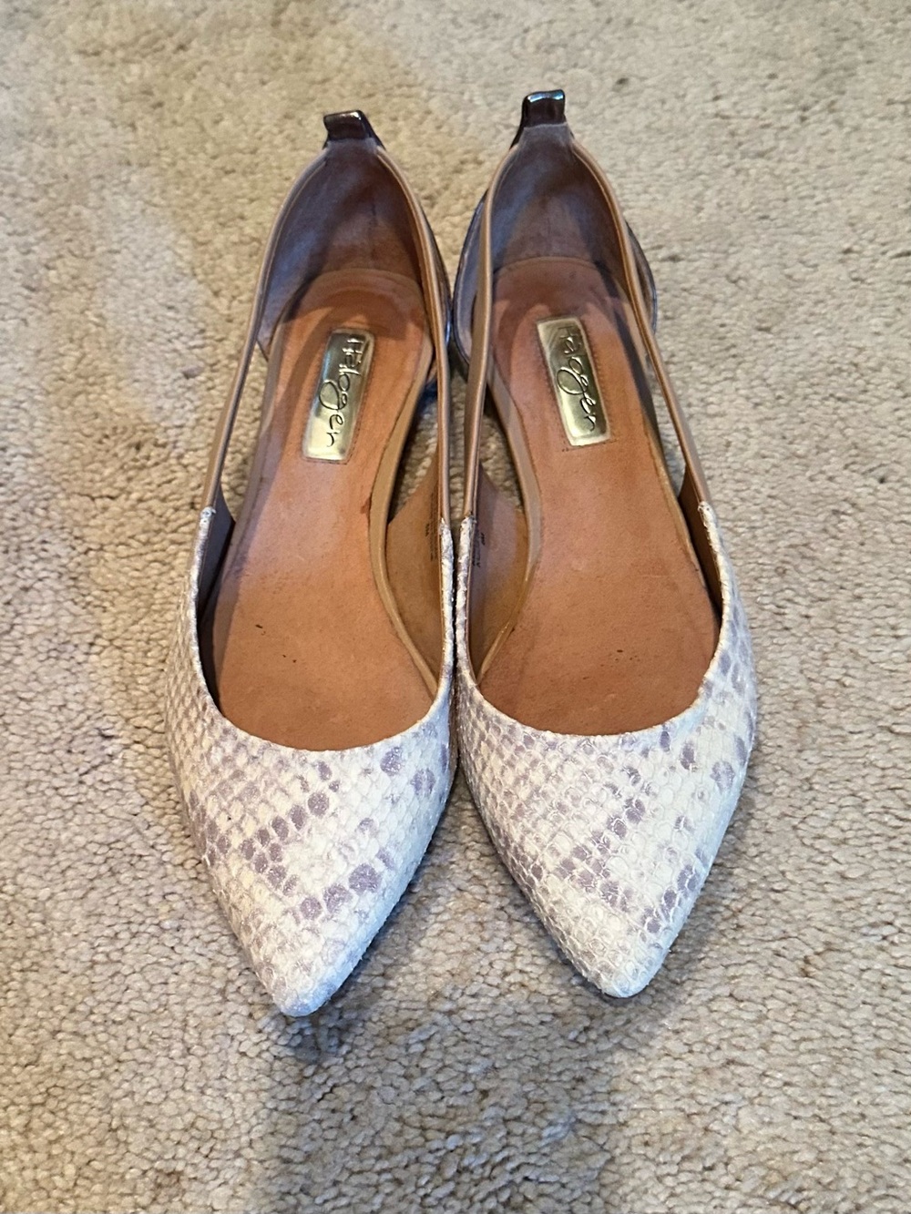 Halogen Pointed Slingback Flats in Light Snake-Print Taupe